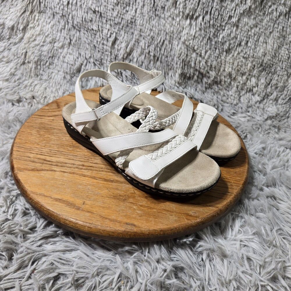 Croft & Barrow Woven Leather Sandals Women Size 8.5M White Strappy Summer Thongs